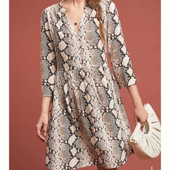 Anthropologie Dresses & Skirts - Maeve Anthropologie Juno Snake Print Dress - Beige Brown Neutral - Medium - NWT